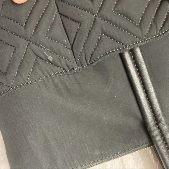 Tory Burch black nylon leather quilted zipper tote bag